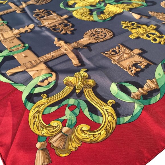 HERMES Ferronnerie Caty Latham Square Silk Scarf Red Gold Carre 90 - Picture 4 of 5